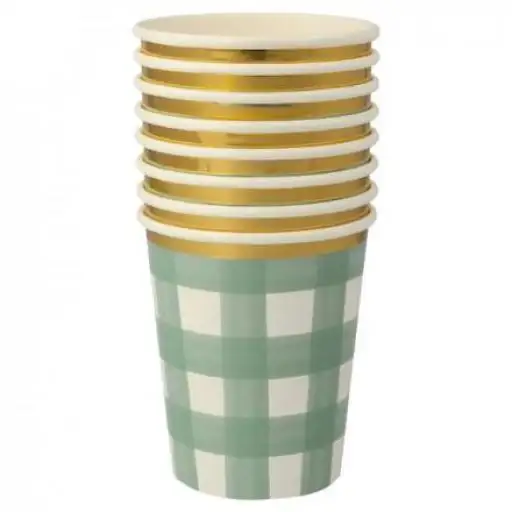 Vasos verdes de gingham