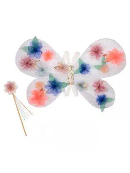 Alas de flor de organza y varita