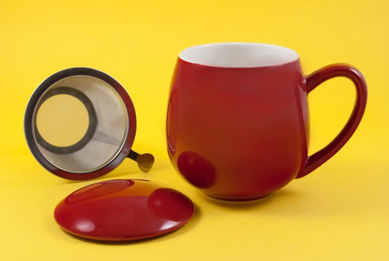 Taza con filtro y tapa "Zaara" 0,35 L roja