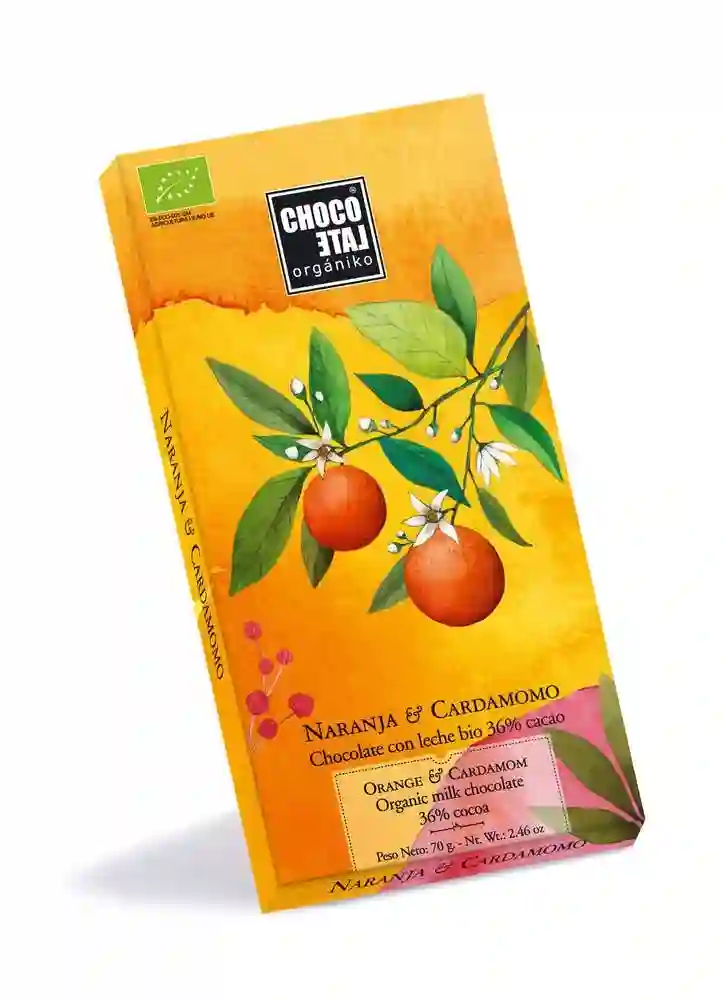 Chocolate con leche 36% cacao con Naranja y Cardamomo - 70g