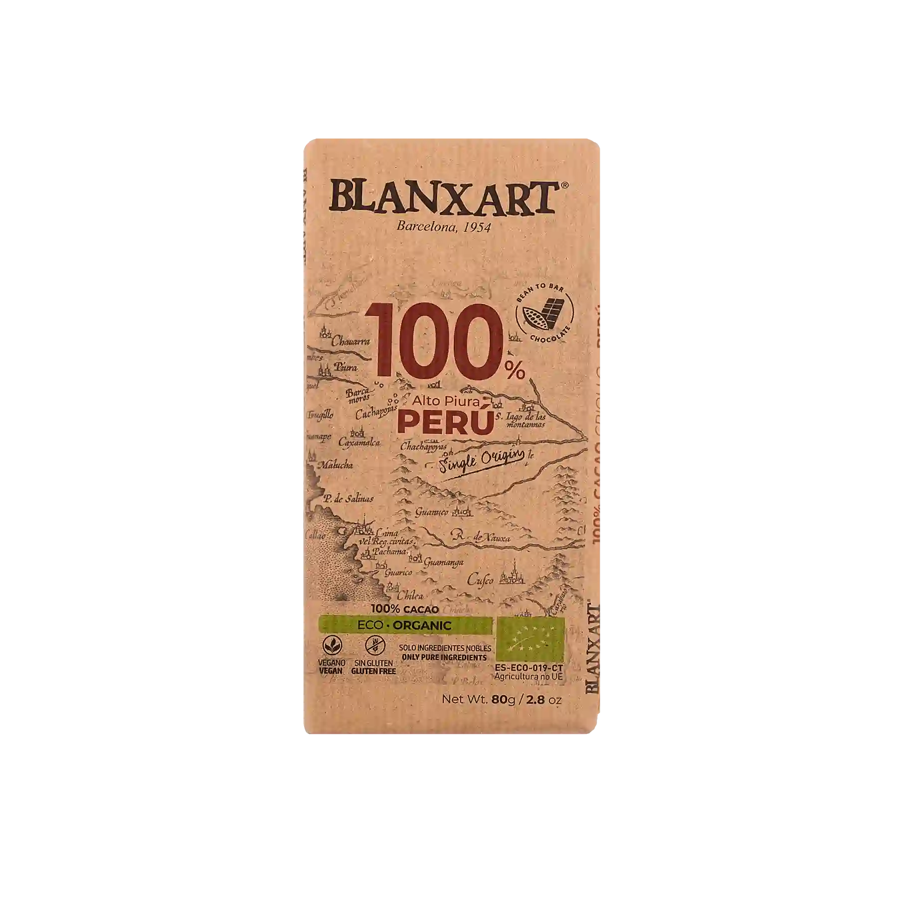 Chocolate ecológico Blanxart Perú 100% - 80g