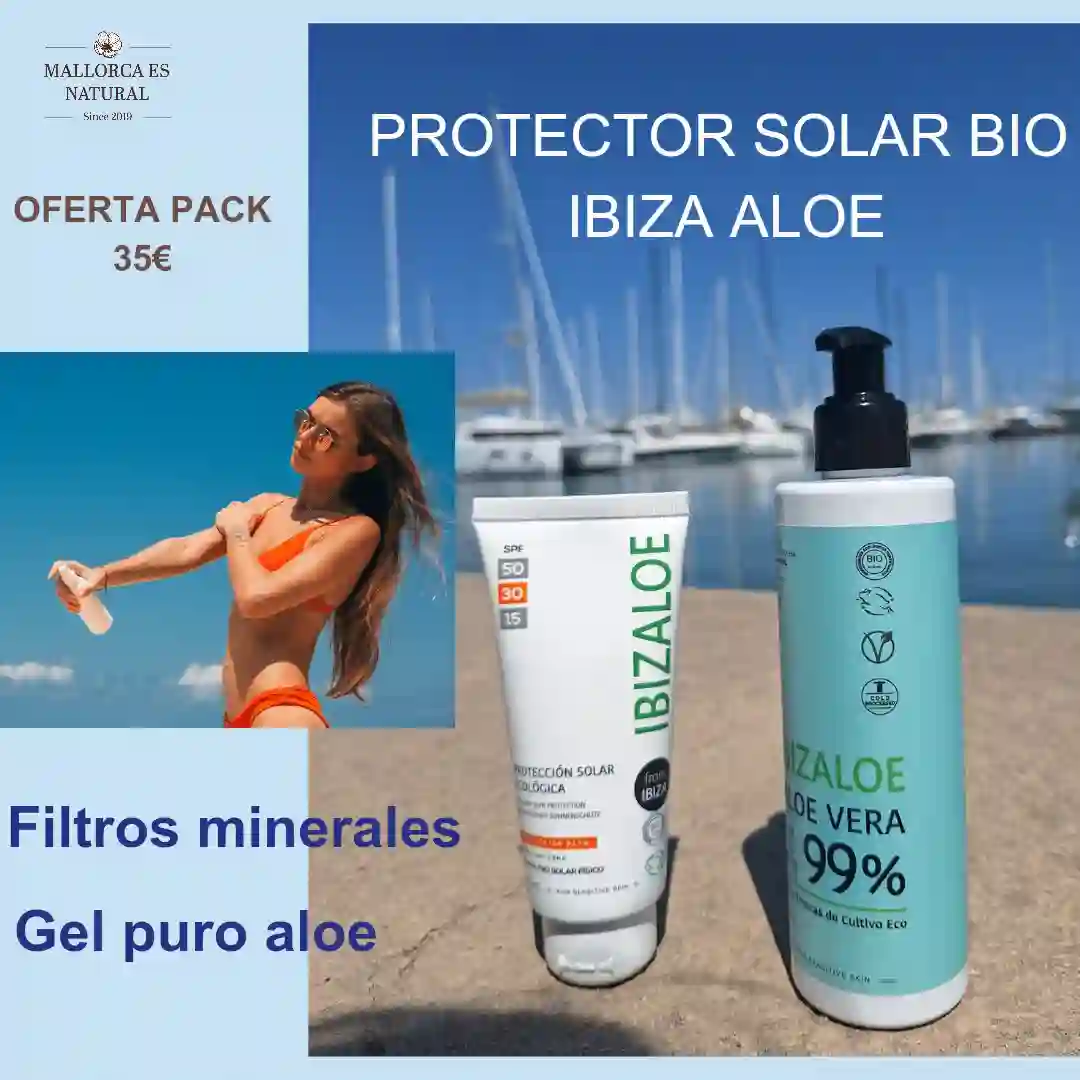PACK PROTECTOR SOLAR ALOE VERA 30+ FILTROS MINERALES Y GEL DE ALOE VERA PURO- IBIZALOE