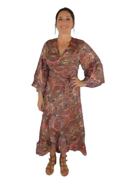 Vestido cruzado largo manga 3/4 GOLD