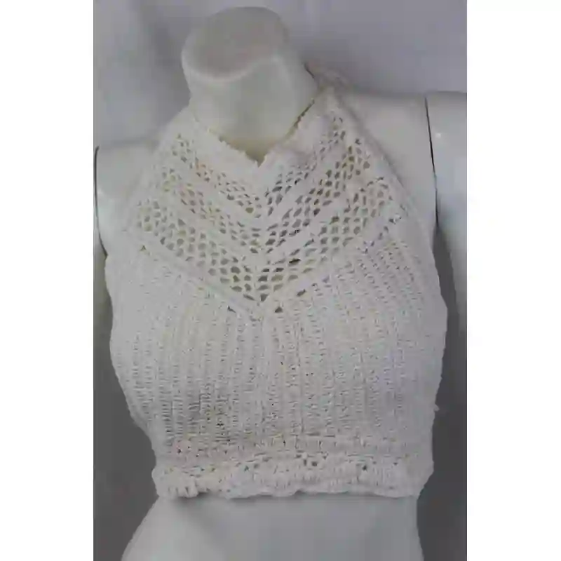 Top crochet cuello halter blanco