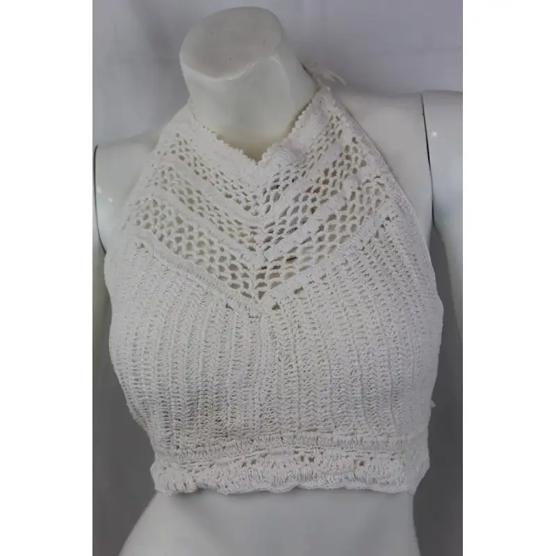 Top crochet cuello halter blanco