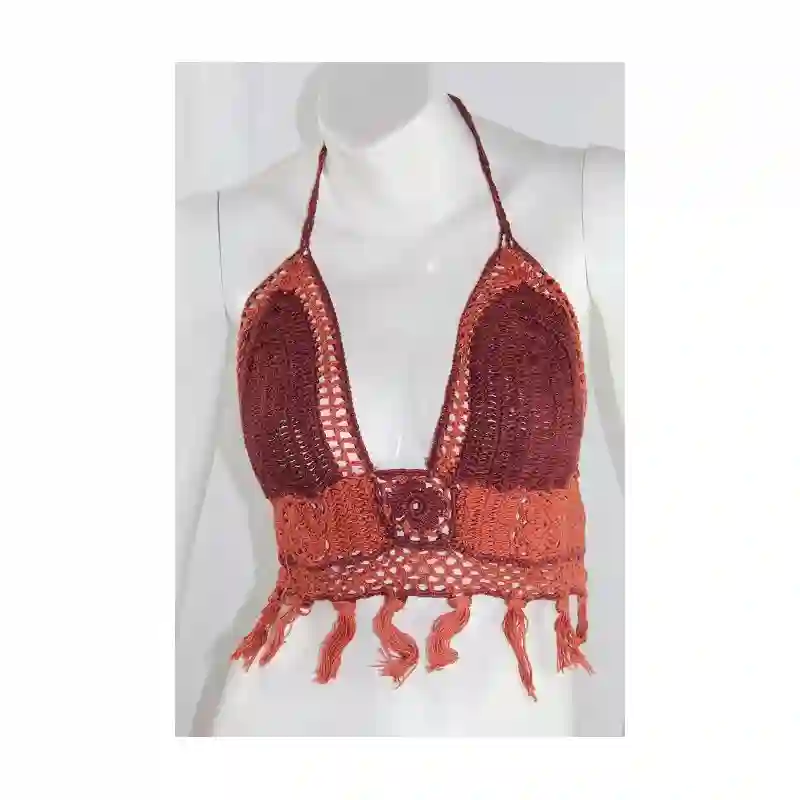 Top en crochet rojo/naranja
