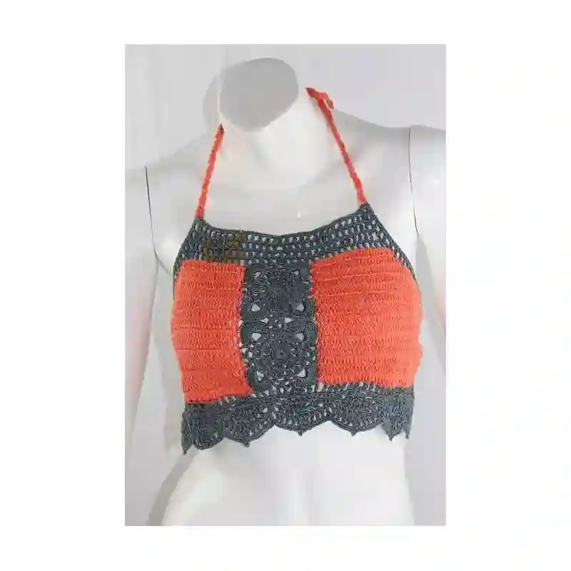 Top en crochet naranja/gris