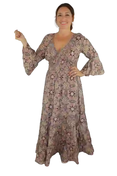 Vestido largo manga larga cintura elastica GOLD
