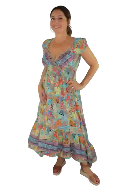Vestido largo asimétrico cintura elastica GOLD