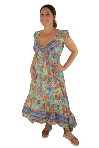 Vestido largo asimétrico cintura elastica GOLD