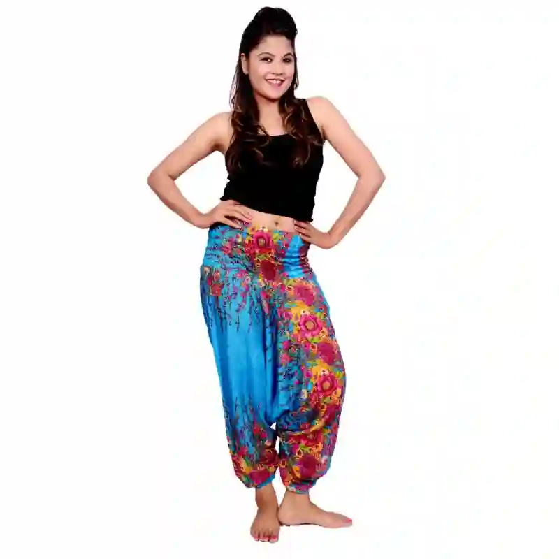 Pantalon afgano de rayon con flores impresas