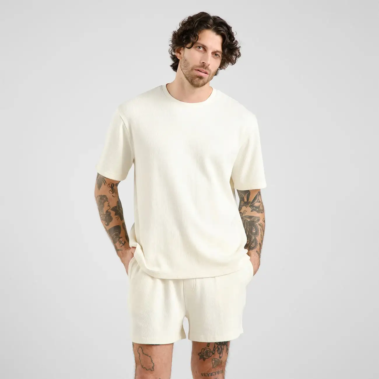 White Waffle Short Pants