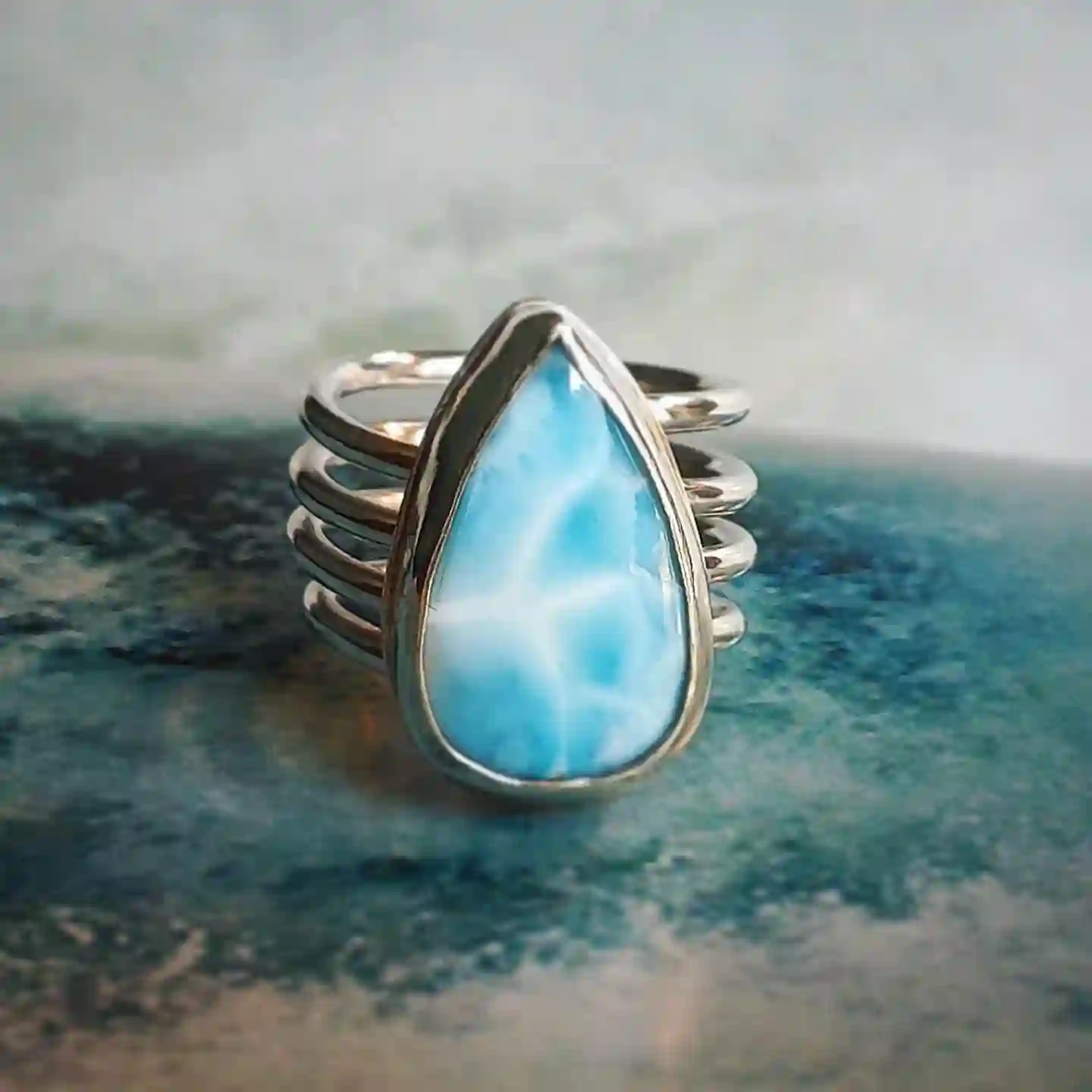 Anillo Espiral Larimar
