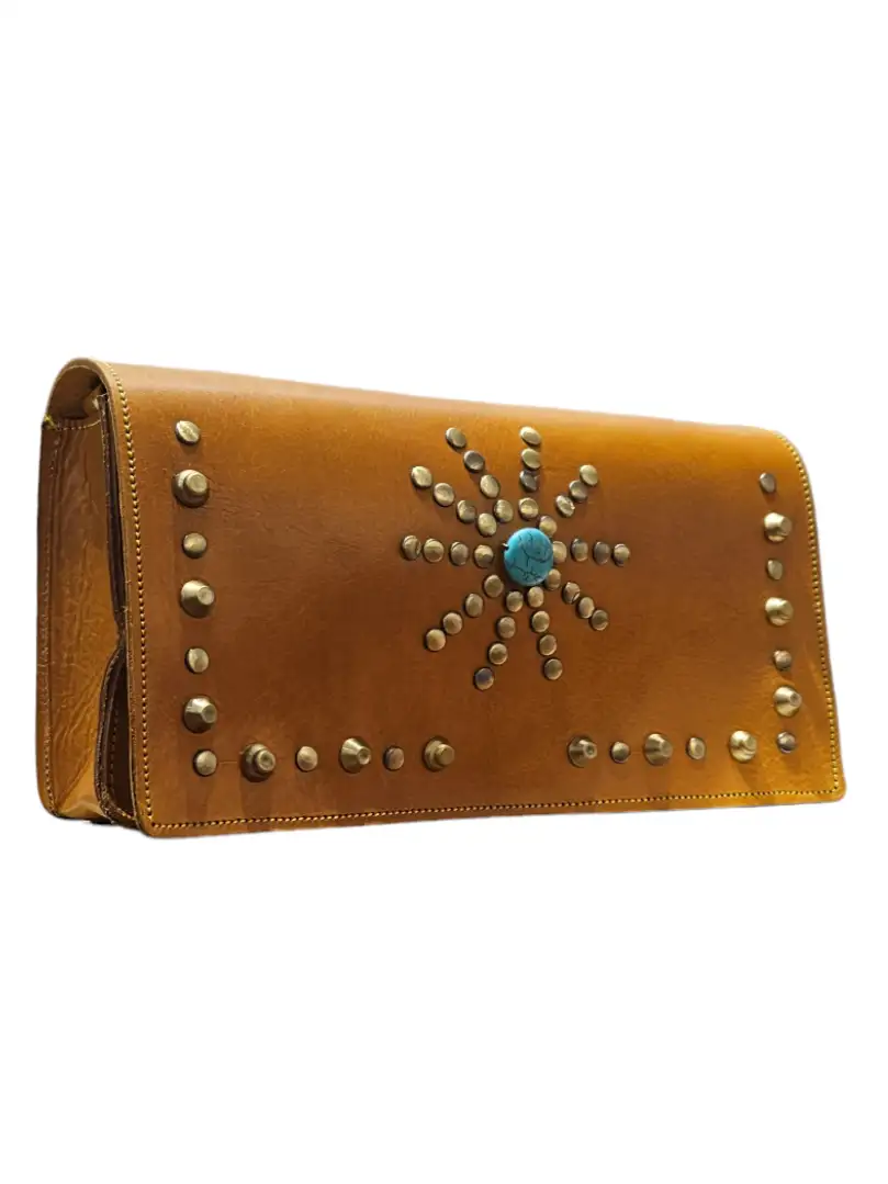 Mustard bag with studs and turquoise