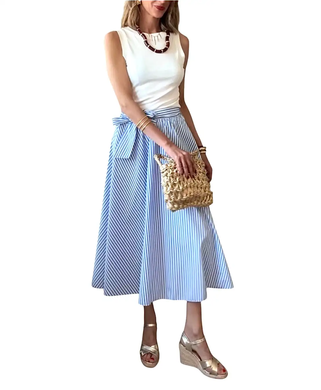 Falda rayas azul celeste & blanco - Imagen 2