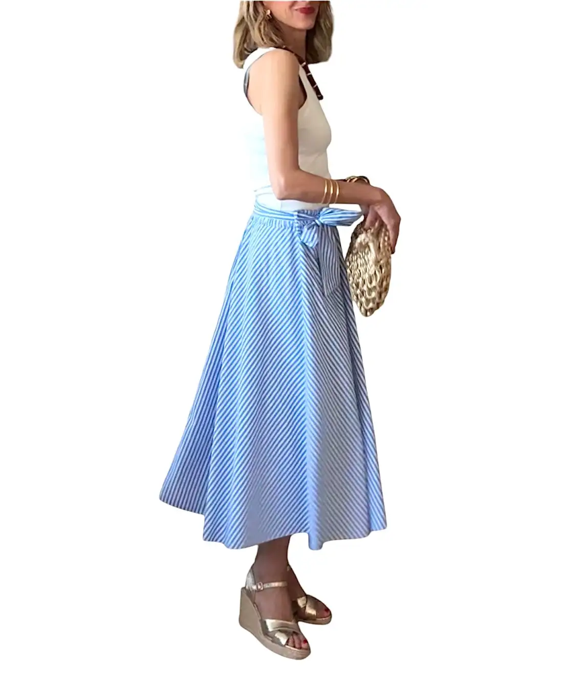 Falda rayas azul celeste & blanco - Imagen 3