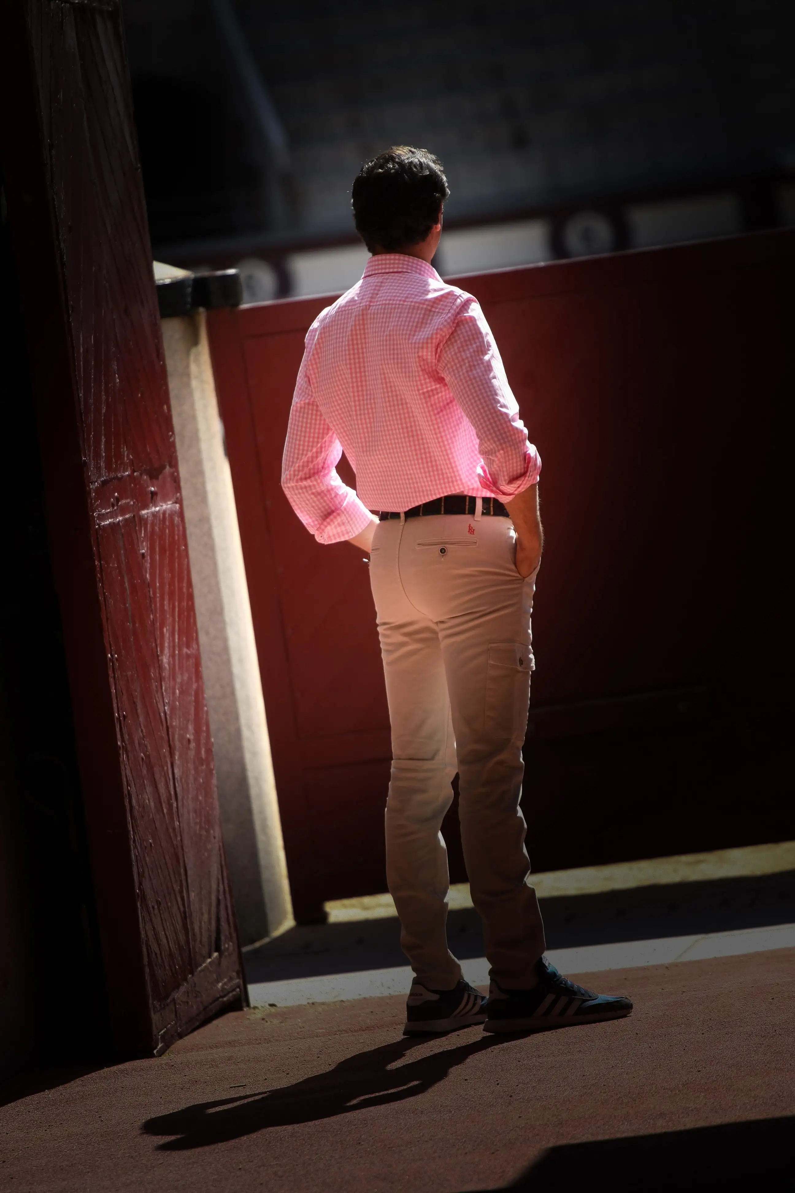 Camisa de cuadros Vichy rosa con logo bordado en color azulón "Parrala". - Imagen 4