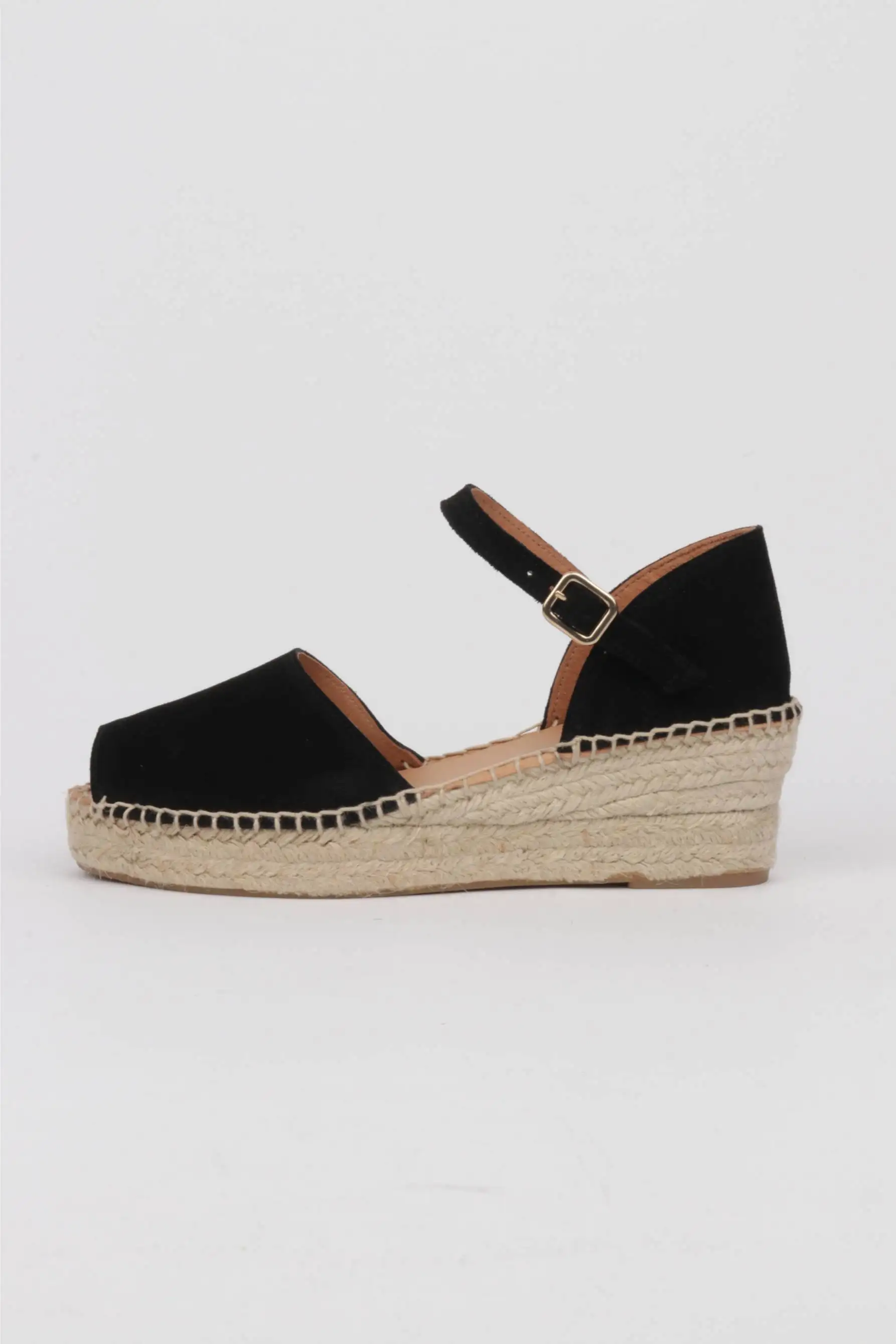 BLACK ALPARGATAS Low wedge closed heel