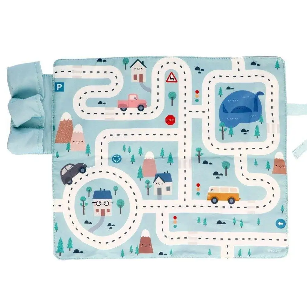 Juego mantel con circuito y 3 coches - Azul