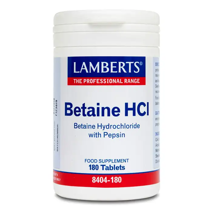 Betaína HCl 324mg/Pepsin 5mg Lamberts 180 Tablets