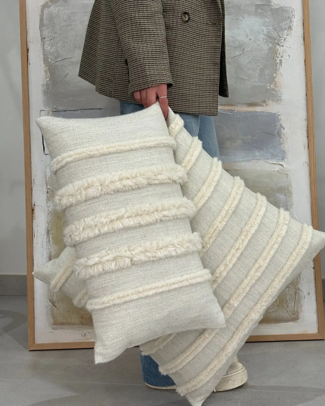 Cojín lumbar blanco de alpaca - Imagen 3