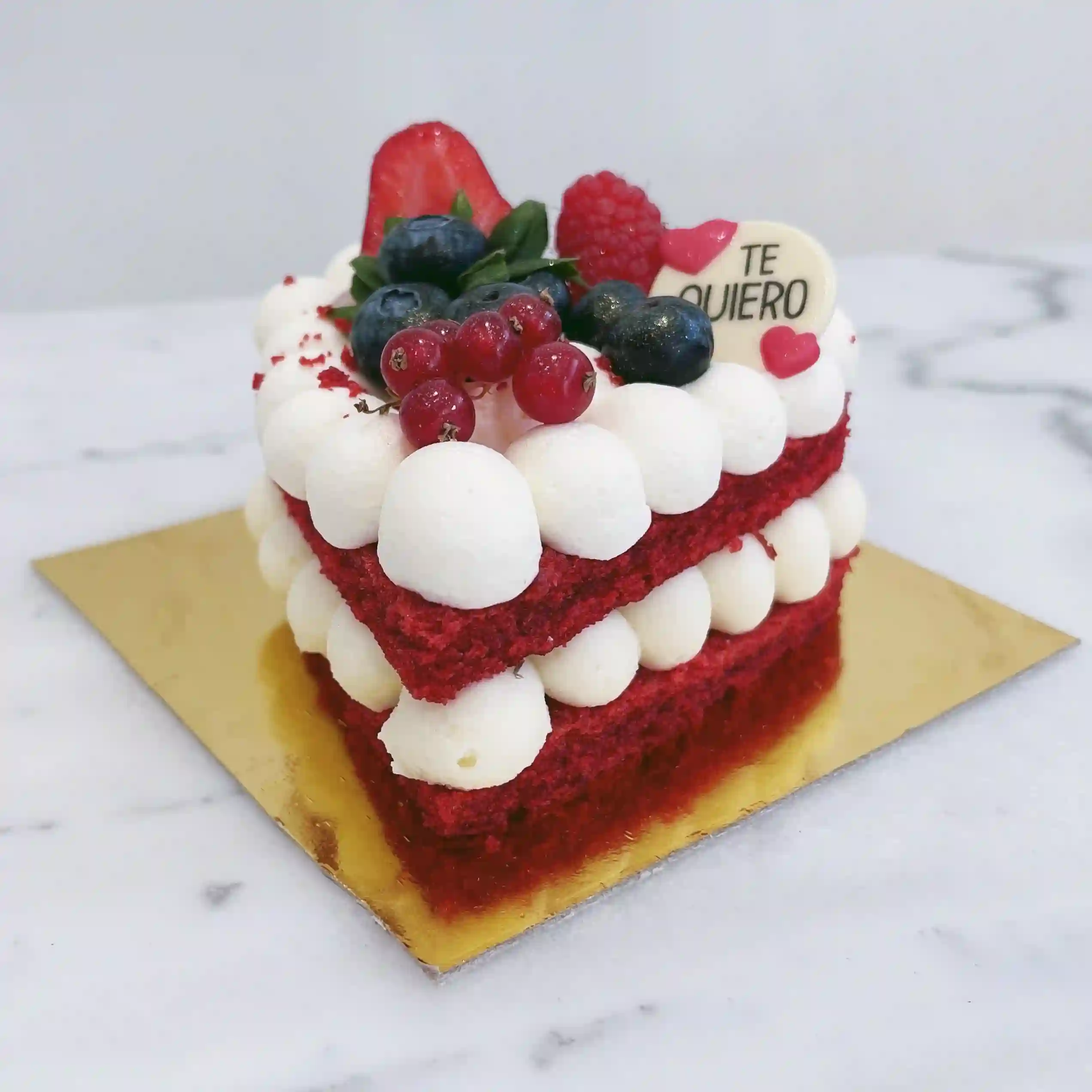 Red Velvet heart cake with red fruits