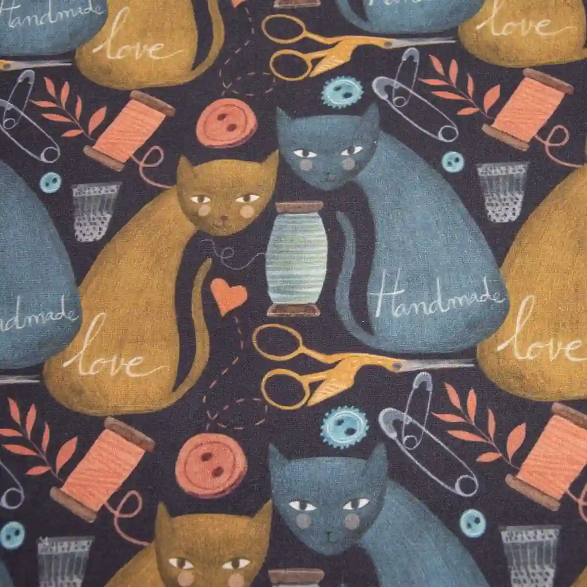 Canvas Cotton 8OZ CATS & HANDMADE LOVE (Loneta de algodón)