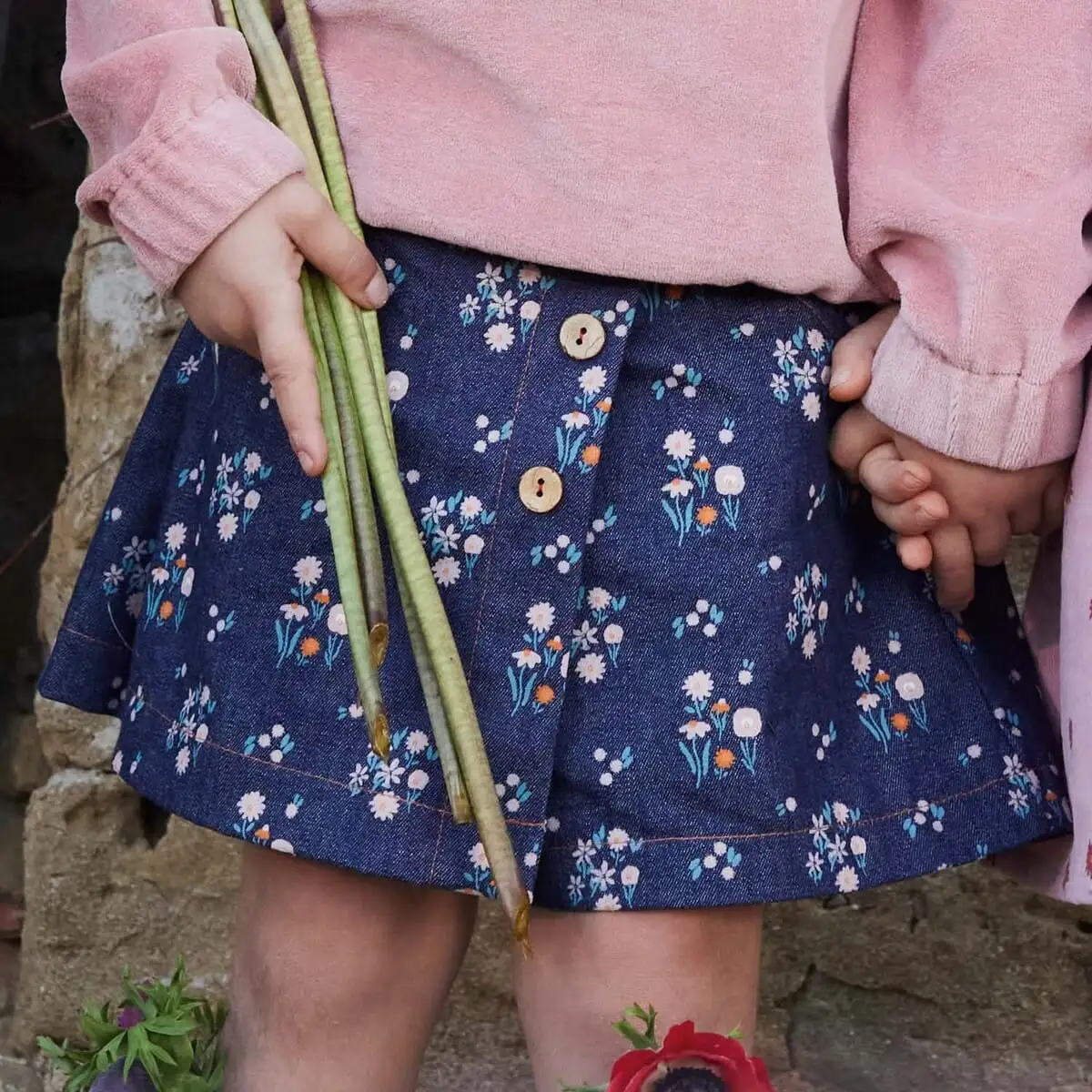 RETRO FLOWERS - tela vaquera (winter denim) - Imagen 2