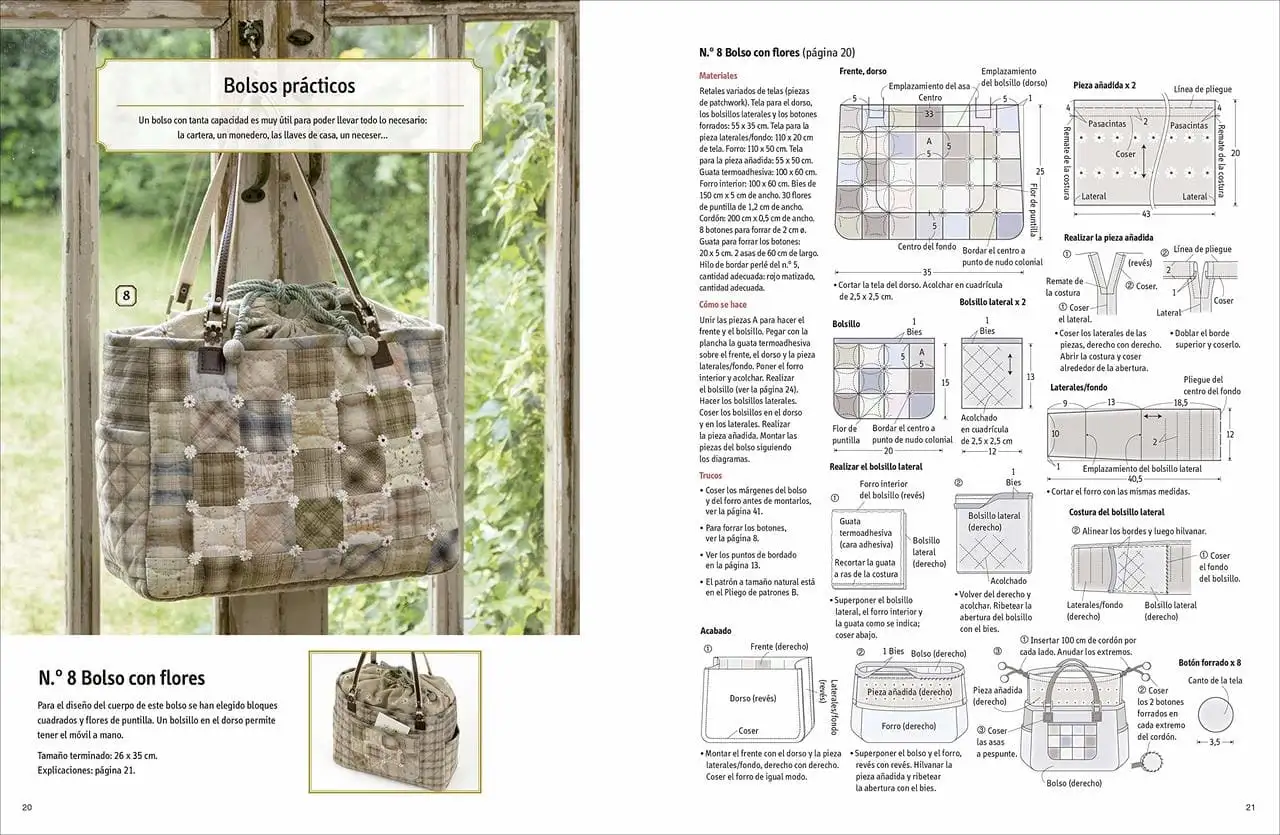 Patchwork japonés con flores de ganchillo - Imagen 2