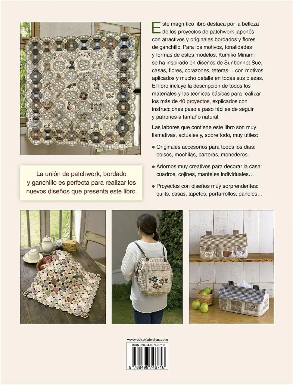 Patchwork japonés con flores de ganchillo - Imagen 3