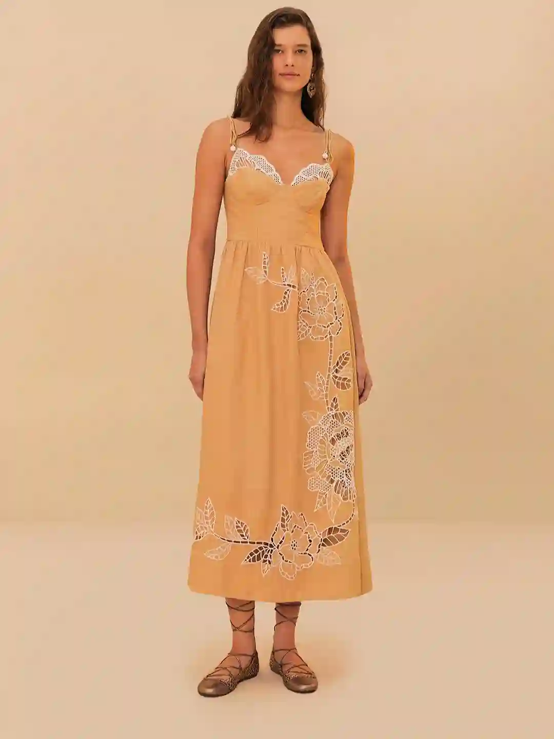 Sand Richelieu Midi Dress