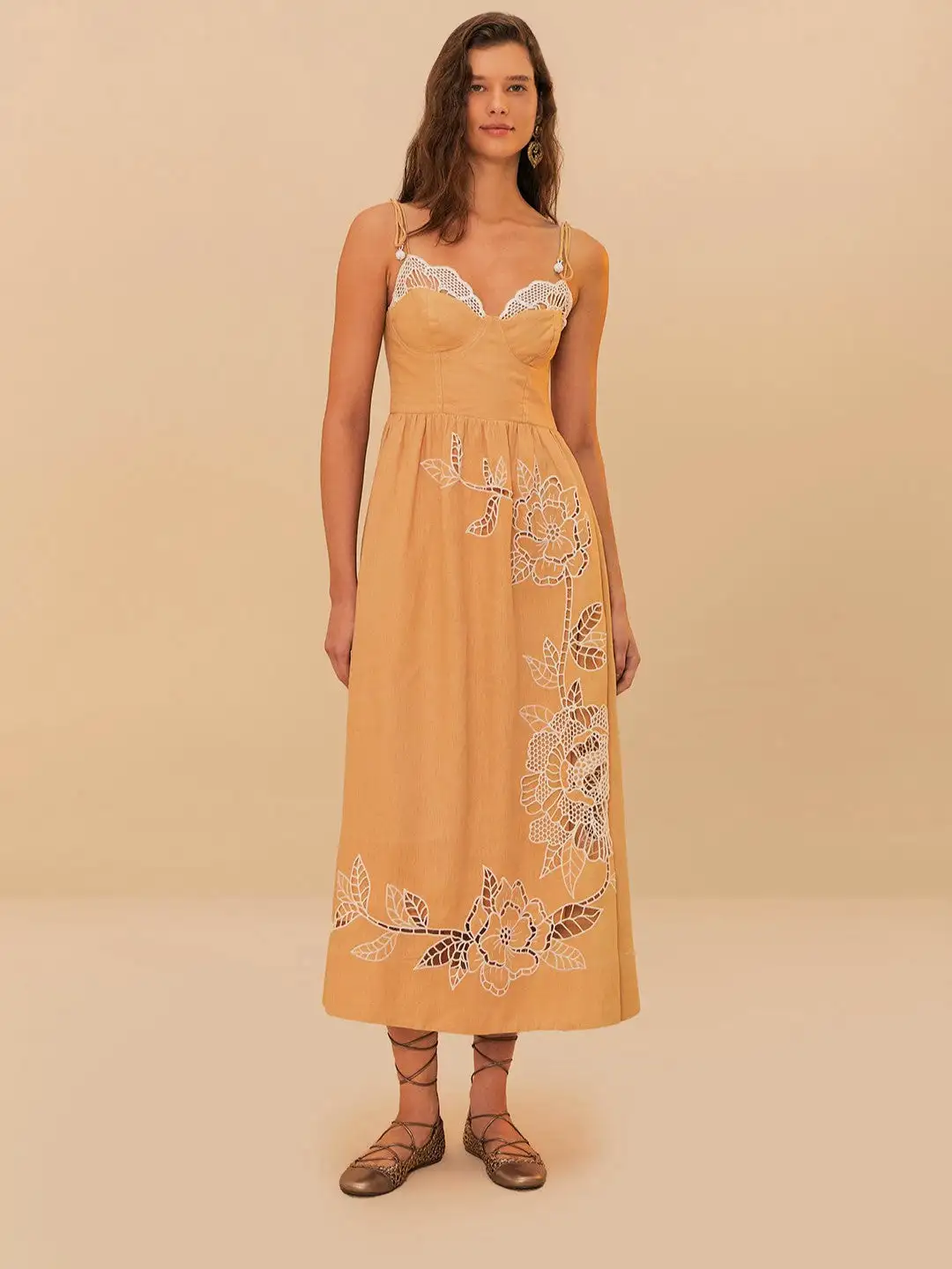 Sand Richelieu Midi Dress