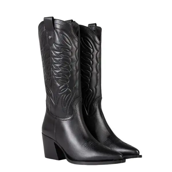 Mima-saloon- cowboy boots with black embroidered leather