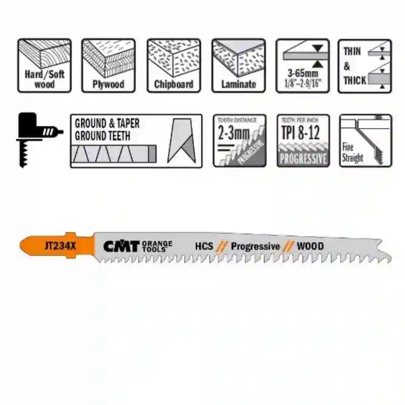 5 hojas de sierra de calar de HCS para madera fina y gruesa 116x2-3x8-12tpi CMT