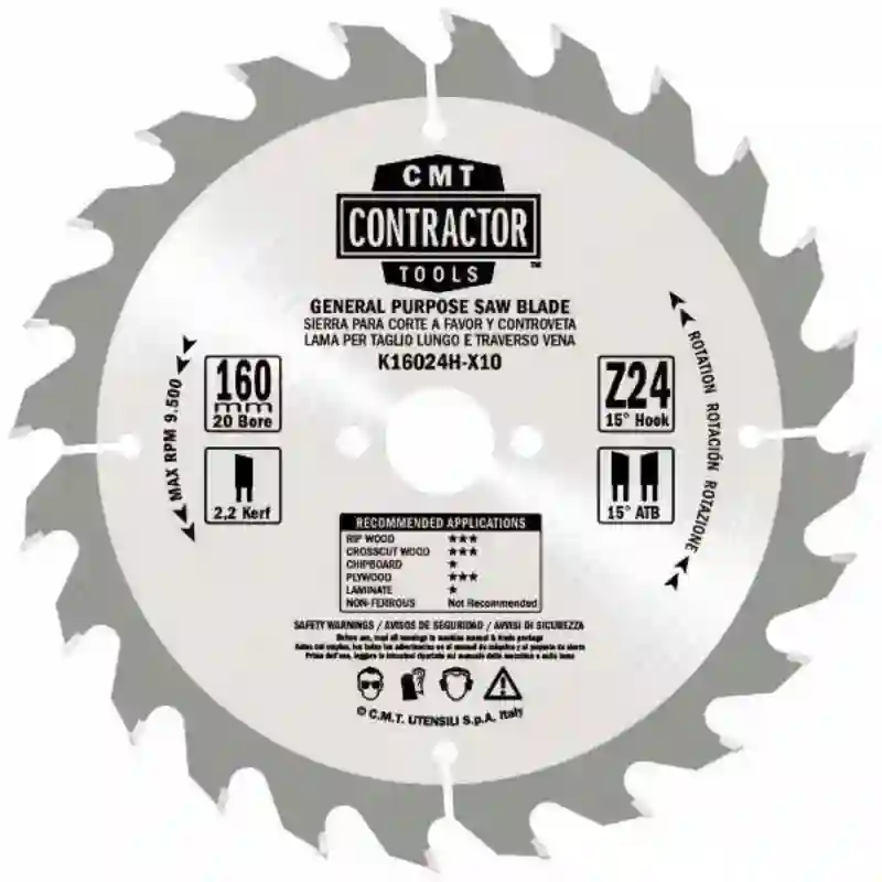 Sierras circulares 10-usd para corte a favor y contraveta 216x2.4/1.6x30 Z24 atb neg CMT