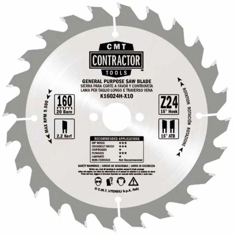 Sierras circulares 10-usd para corte a favor y contraveta 216x2.4/1.6x30 Z24 atb neg CMT