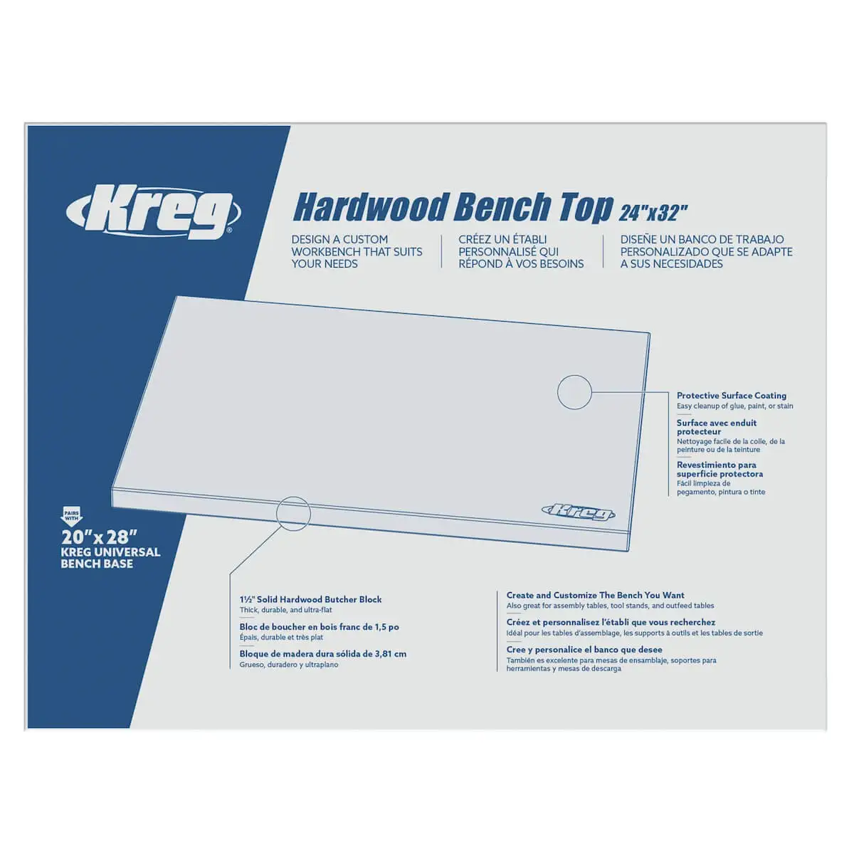 Tablero de banco de madera dura 610 mm x 813 mm HWBT-3224 Kreg