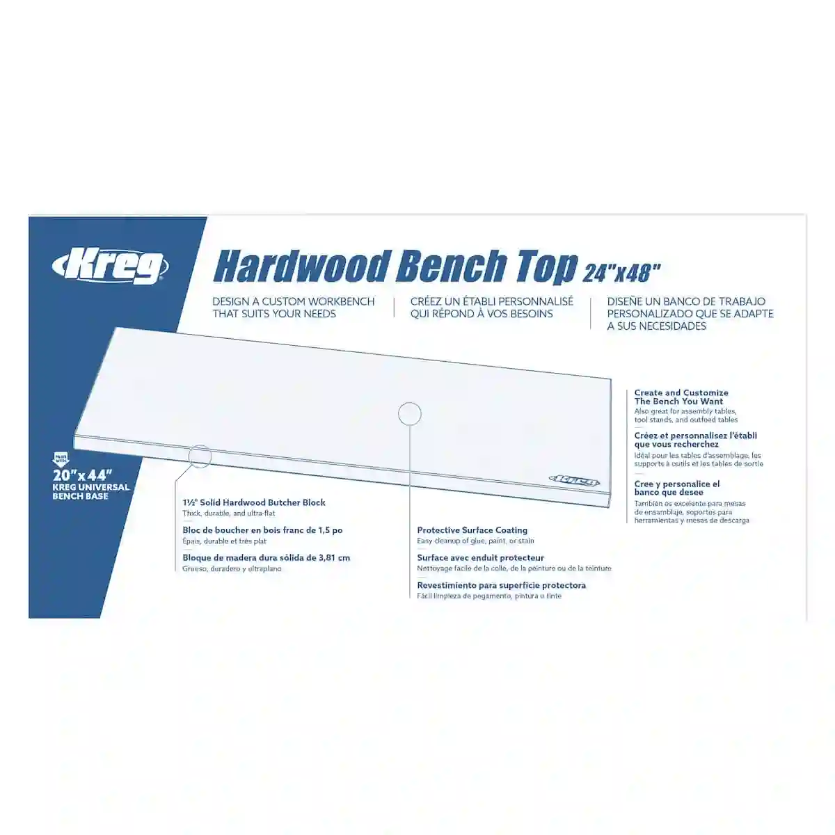 Tablero de banco de madera dura 610 mm x 1219 mm HWBT-4824 Kreg