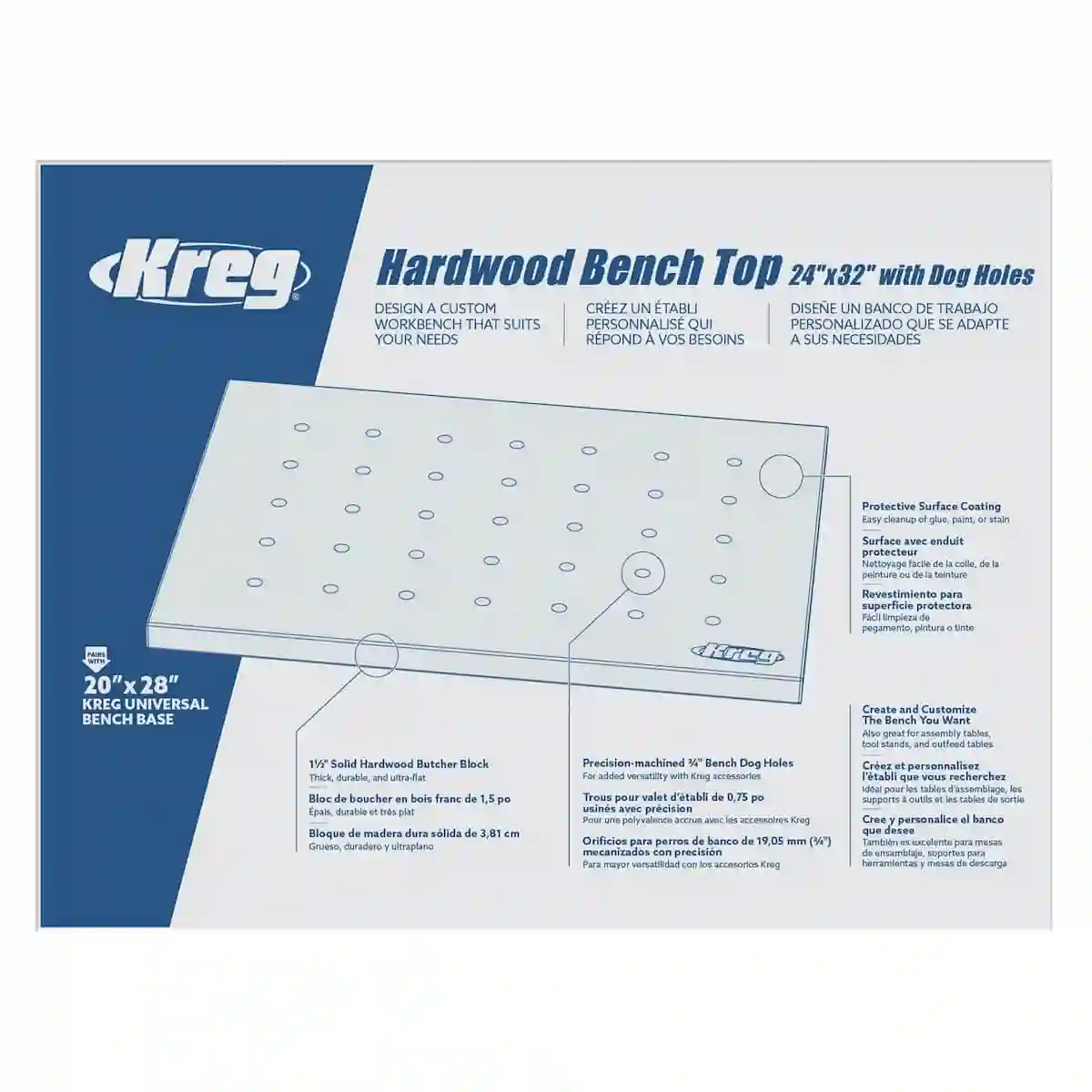 Tablero de madera dura de 610 mm x 813 mm con orificios de fijación HWBT-3224-DH Kreg