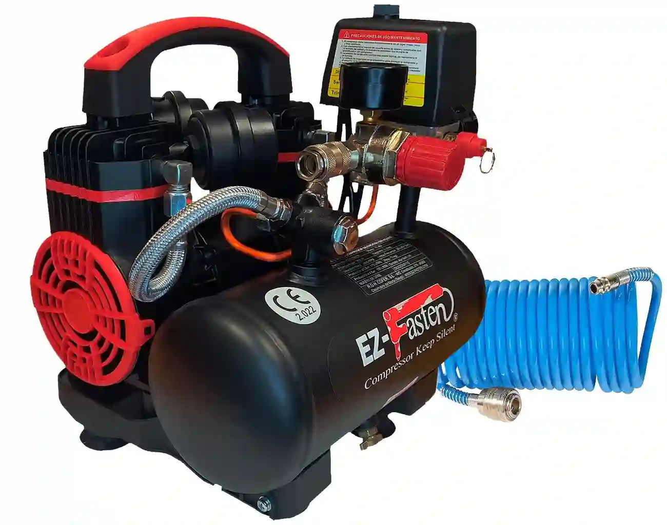 Compresor EZ-FASTEN EZ-3, bajo nivel sonoro 1,2 HP, 3 litros de calderín, 170 l/min, 65 DB