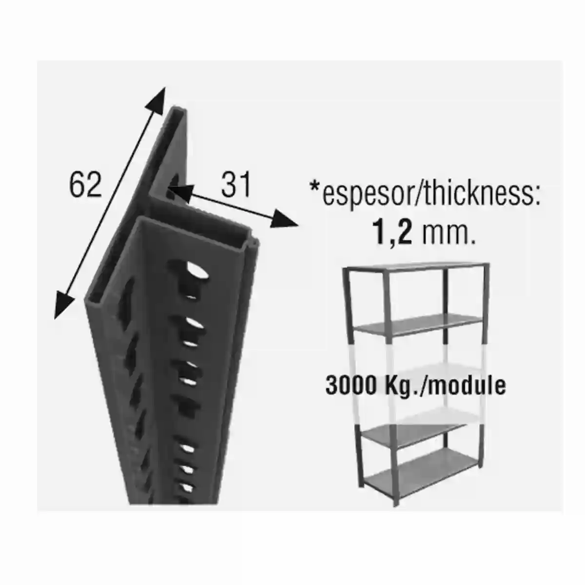 Perfil PERFIL OFFICLICK 2100 ANTRACITA - 8425437094545 - Simon Rack