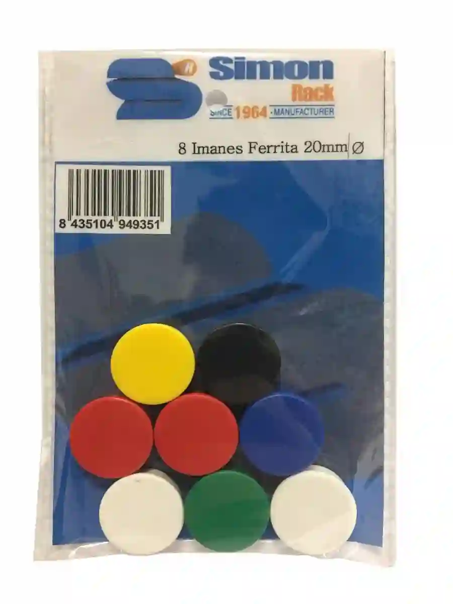8 UND. IMANES COLORES SURTIDOS PANEL BOLSA - 90320000048 - Simon Rack