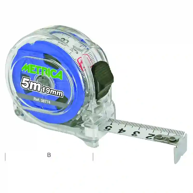 FLEXÓMETRO TRANSPARENTE AZUL 5M X 19 MM - 38774 - Metrica