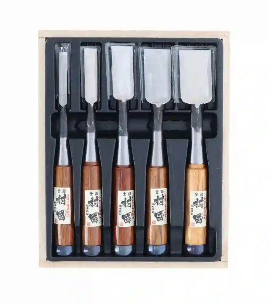 Juego de 5 formones japoneses en caja de madera Marakuni Takagi