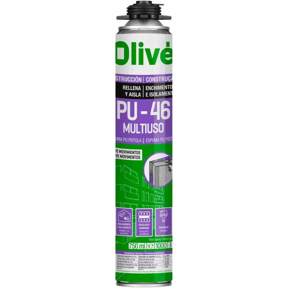 Espuma de poliuretano S 750 ml para Construcción PU-46 MULTIUSO ES-PT OLIVE