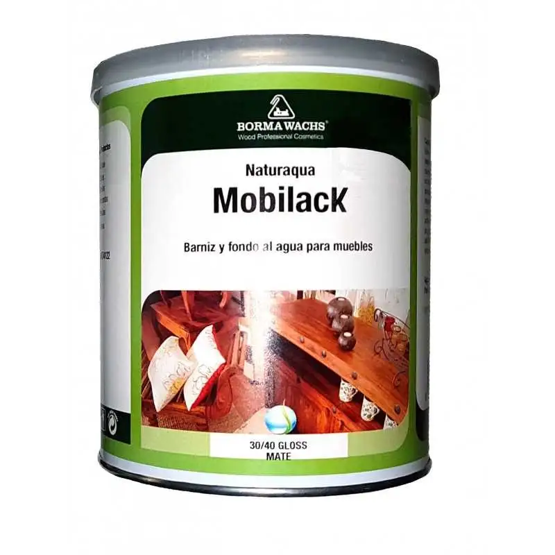 Barniz acrílico acabado mate satinado al agua, 1 Litro Naturaqua Mobilack 30-40 BORMA WACHS