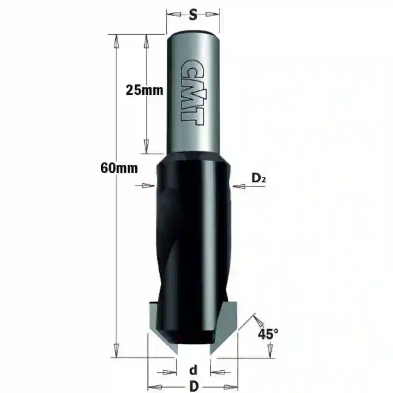 Avellanador de mango cilindrico 45° HW Z2 S:8x25 D:4/12sx CMT