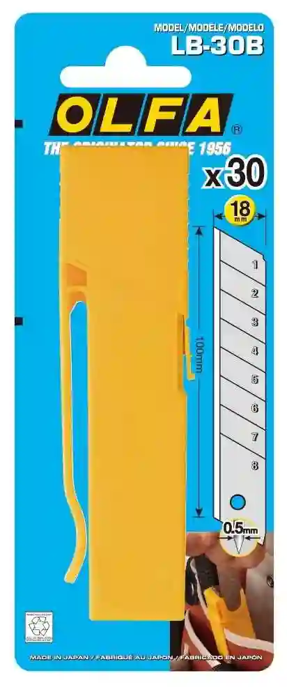 Cuchillas troceables de 18 mm en caja de plástico con clip Estándar Olfa