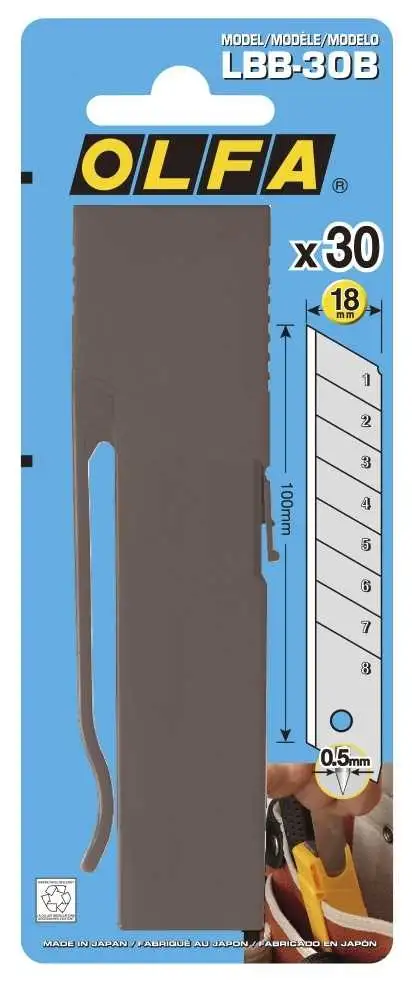 Cuchillas troceables de 18 mm en caja de plástico con clip Excel Black Olfa