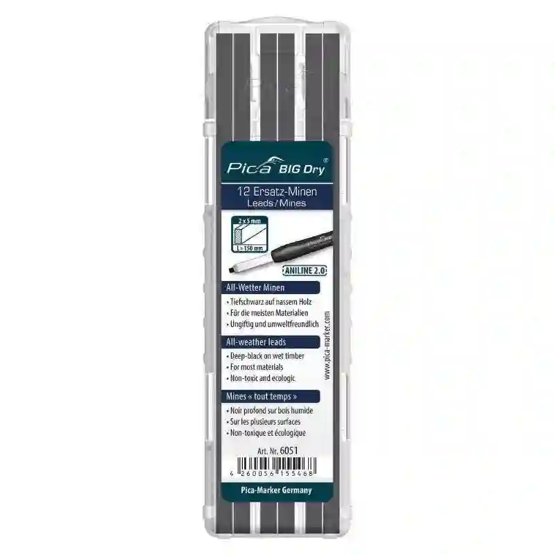 PICA 6051 - Estuche de 12 minas BIG-Dry ANLINE 2.0 Grafito/Negro